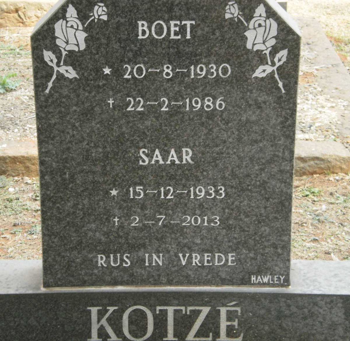 KOTZE Boet 1930-1986 &amp; Saar 1933-2013