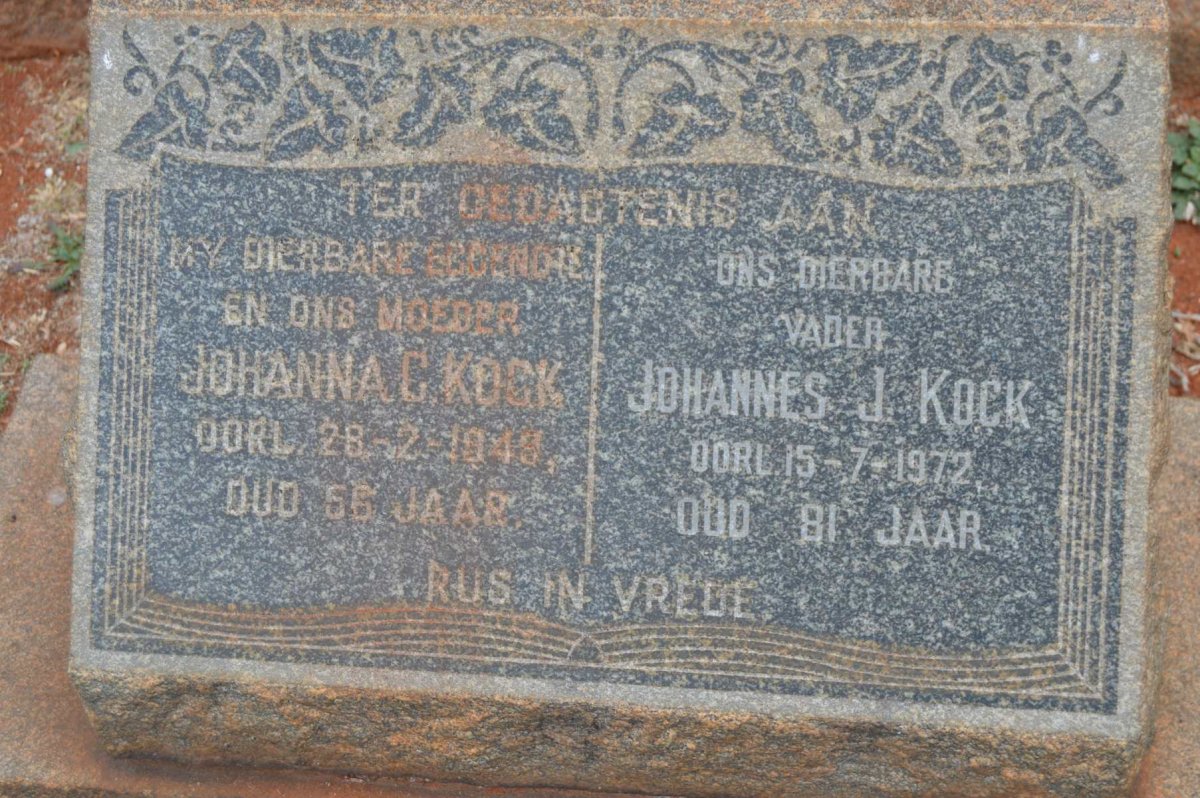 KOCK Johannes J. -1972 &amp; Johanna C. -1949