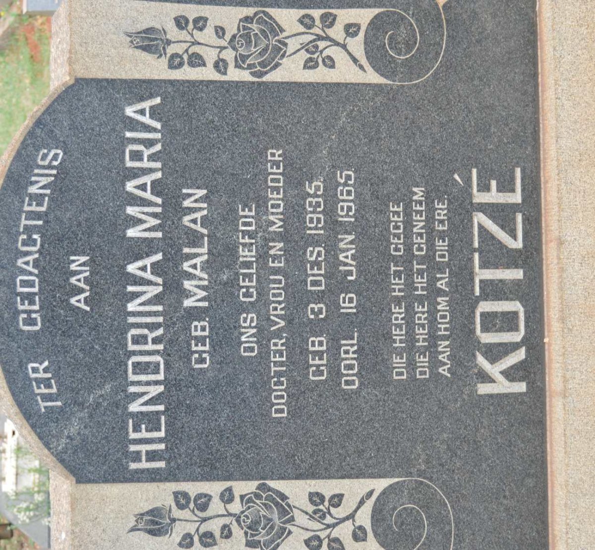 KOTZÉ Hendrina Maria nee MALAN 1935-1965