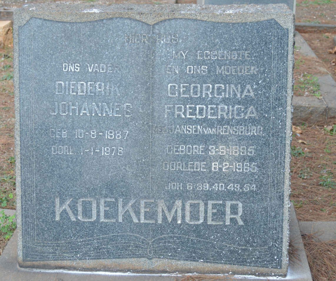 KOEKEMOER Diederik Johannes 1887-1978 &amp; Georgina Frederica JANSEN VAN RENSBURG 1895-1965