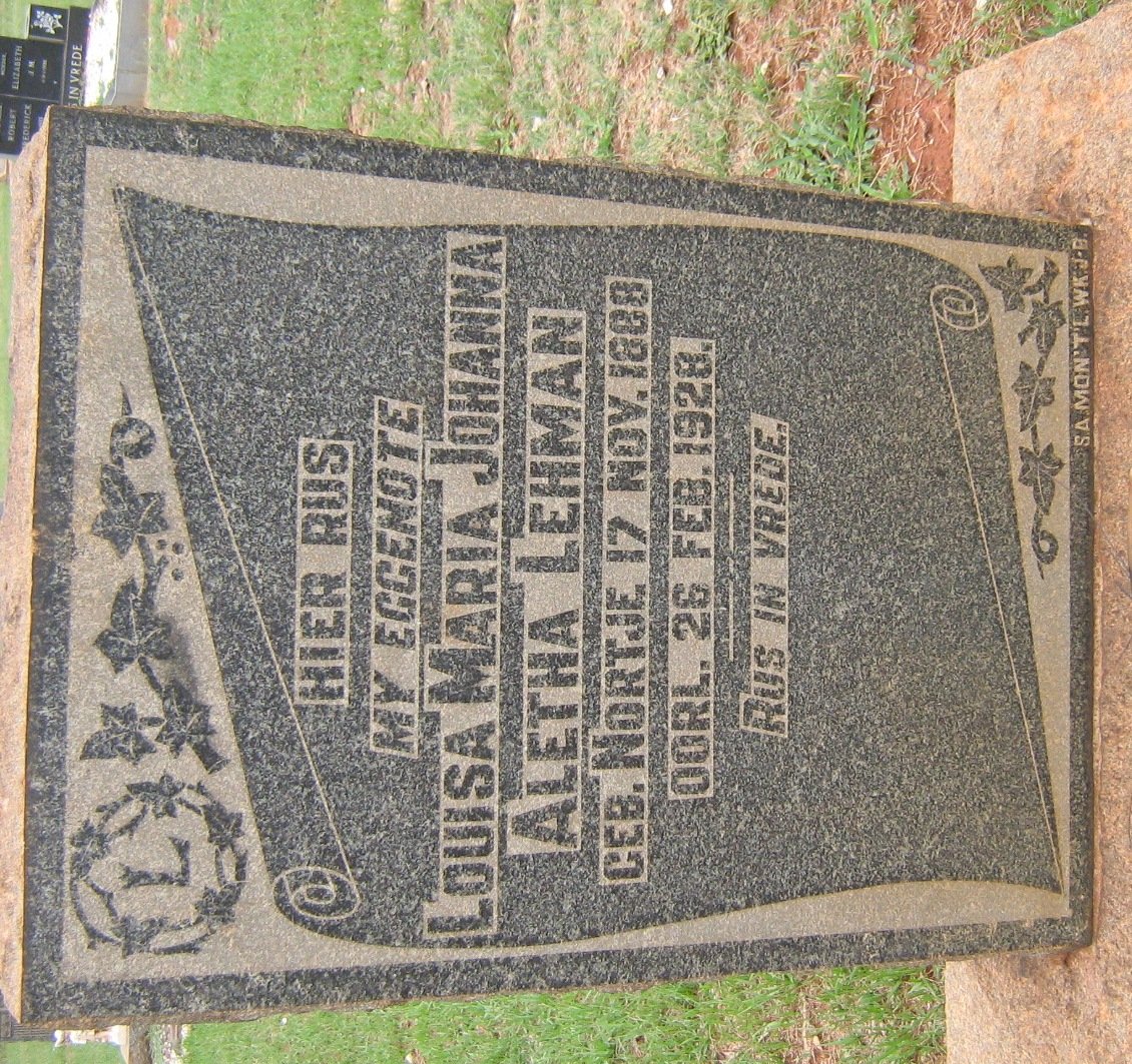LEHMAN Louisa Maria Johanna Aletha 1888-1928