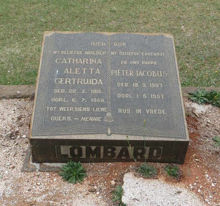 LOMBARD Pieter Jacobus 1907-1957 &amp; Catharina Aletta Gertruida 1915-1959