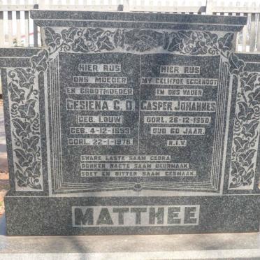 MATTHEE Casper Johannes -1950 &amp; Gesiena C.D. LOUW 1893-1978