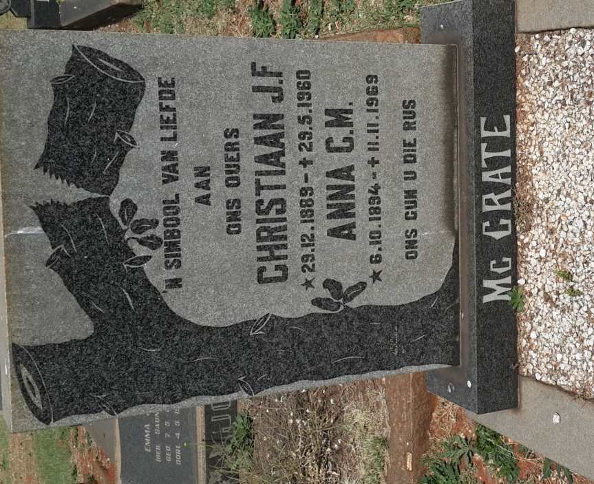 McCRATE Christiaan J.F. 1889-1960 &amp; Anna C.M. 1894-1969