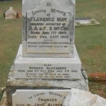 McCUE Frances -1911 :: McCUE Florence May 1895-1906 :: McCUE Norman Alexander 1903-1903