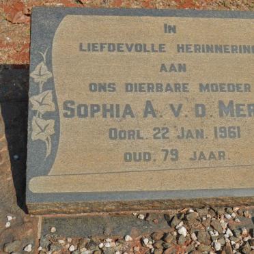 MERWE Sophia A., v.d. -1961