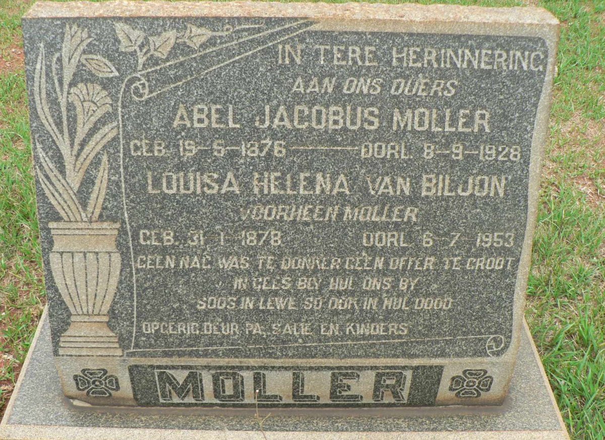 MOLLER Abel Jacobus 1876-1928 &amp; VAN BILJON Louisa Helena formerly MOLLER 1878-1953