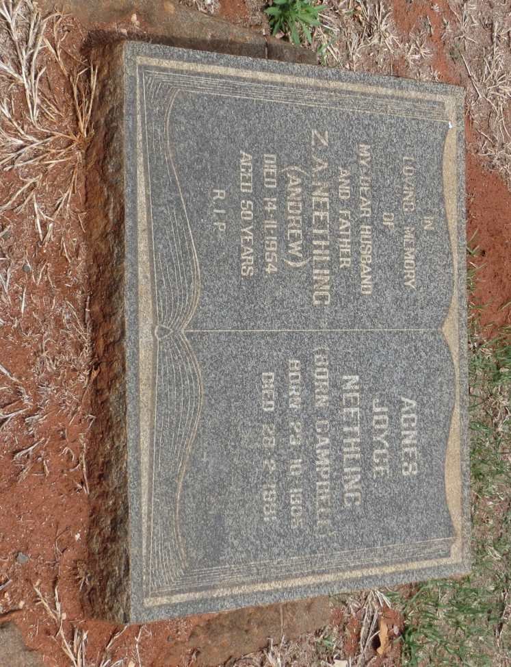 NEETHLING Z.A. -1954 &amp; Agnes Joyce CAMPBELL 1905-1981