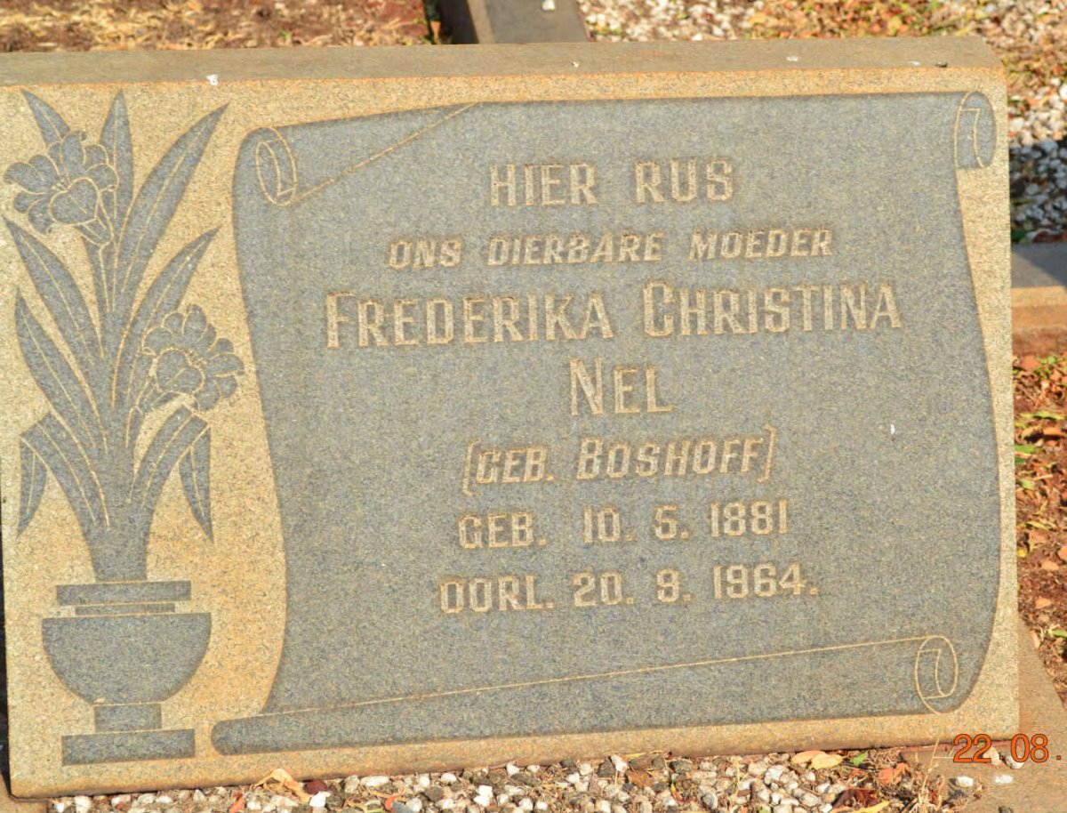 NEL Frederika Christina nee BOSHOFF 1881-1964