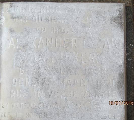 NIEKERK Alexander Izak, van -1921