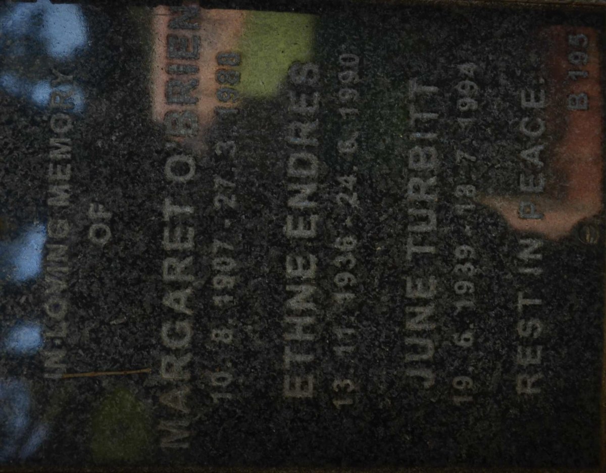 O'BRIEN Margaret 1907-1988 :: ENDRES Ethne 1936-1990 :: TURBITT June 1939-1994