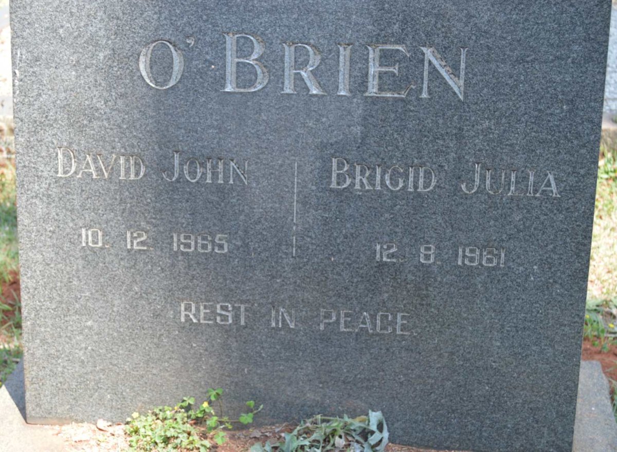 O'BRIEN David John -1965 &amp; Brigid Julia -1961