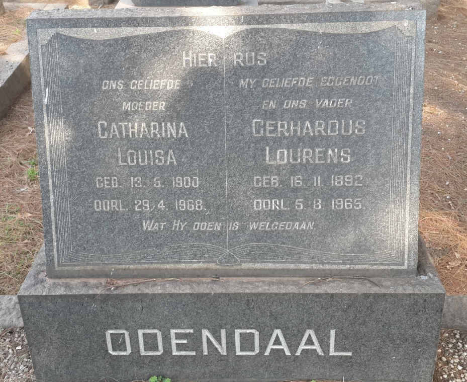 ODENDAAL Gerhardus Lourens 1892-1965 &amp; Catharina Louisa 1900-1968