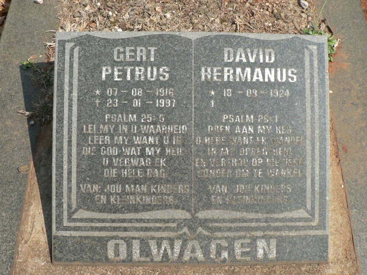 OLWAGEN Gert Petrus 1916-1997 :: OLWAGEN David Hermanus 1924-