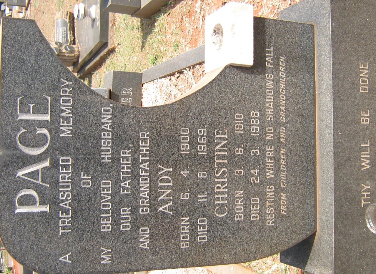 PAGE Andy 1900-1969 &amp; Christine 1910-1988