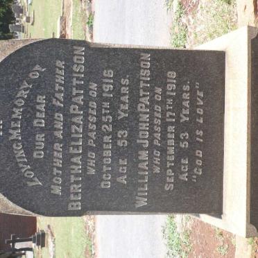 PATTISON William John -1918 &amp; Bertha Eliza -1916