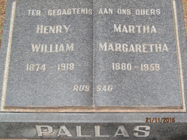 PALLAS Henry William 1874-1918 &amp; Martha Margaretha 1880-1959