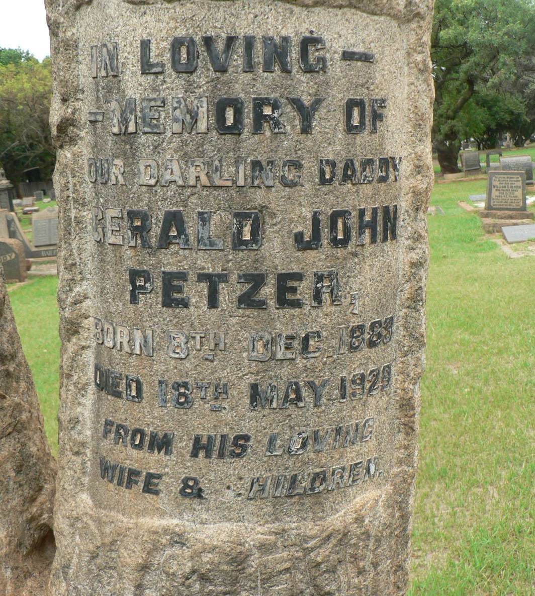 PETZER Gerald John 1883-1929