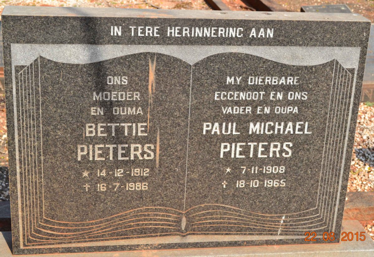PIETERS Paul Michael 1908-1965 &amp; Bettie 1912-1986