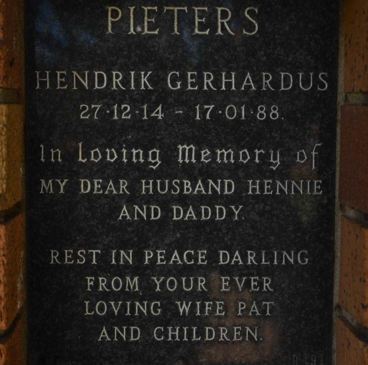PIETERS Hendrik Gerhardus 1914-1988