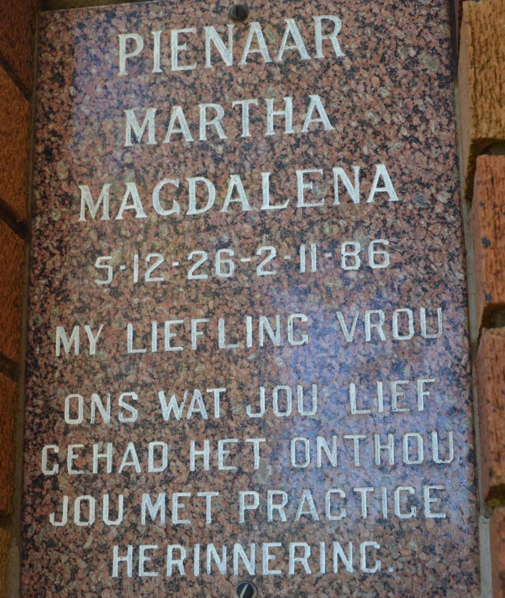 PIENAAR Martha Magdalena 1926-1986