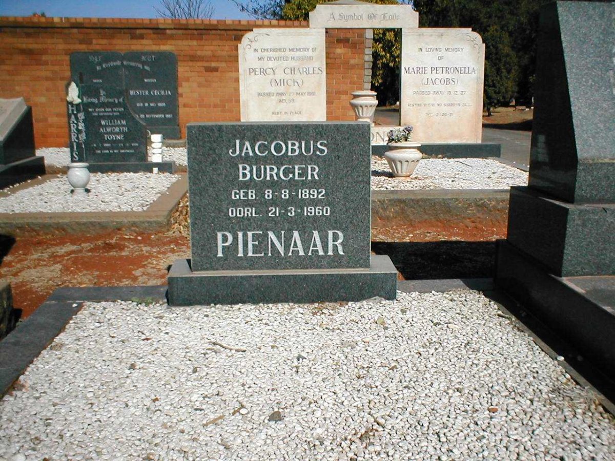 PIENAAR Jacobus Burger 1892-1960