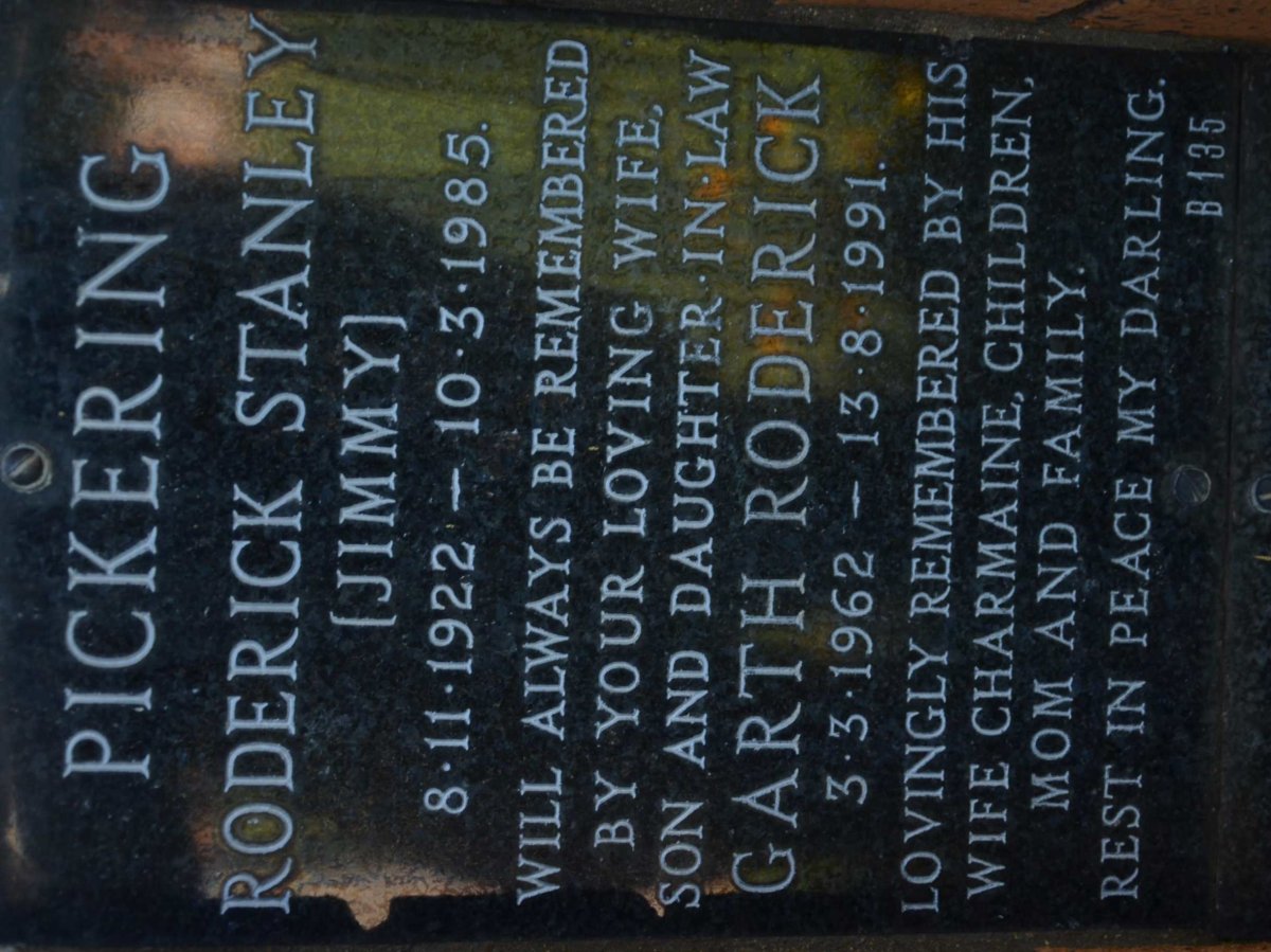 PICKERING Roderick Stanley 1922-1985 :: PICKERING Garth Roderick 1962-1991
