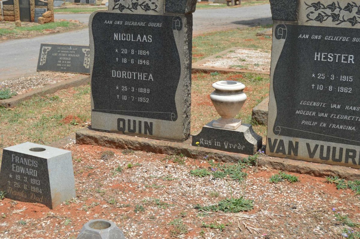 QUIN Nicolaas 1884-1946 &amp; Dorothea 1889-1952 :: VAN VUUREN Hester 1915-1962 :: ? Francis Edward 1913-1984
