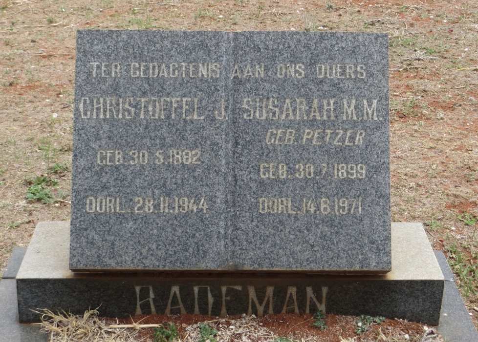 RADEMAN Christoffel J. 1882-1944 &amp; Susarah M.M PETZER 1899-1971