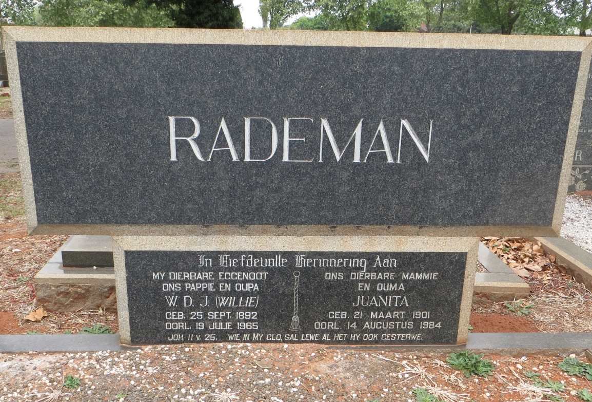 RADEMAN W.D.J. 1892-1965 &amp; Juanita 1901-1984
