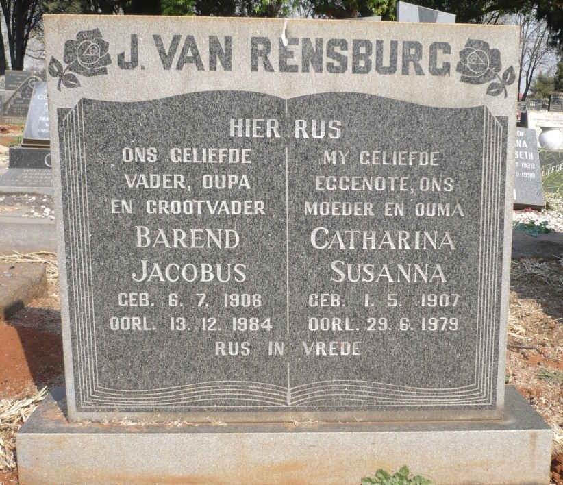 RENSBURG Barend Jacobus, J. van 1906-1984 &amp; Catharina Susanna 1907-1979