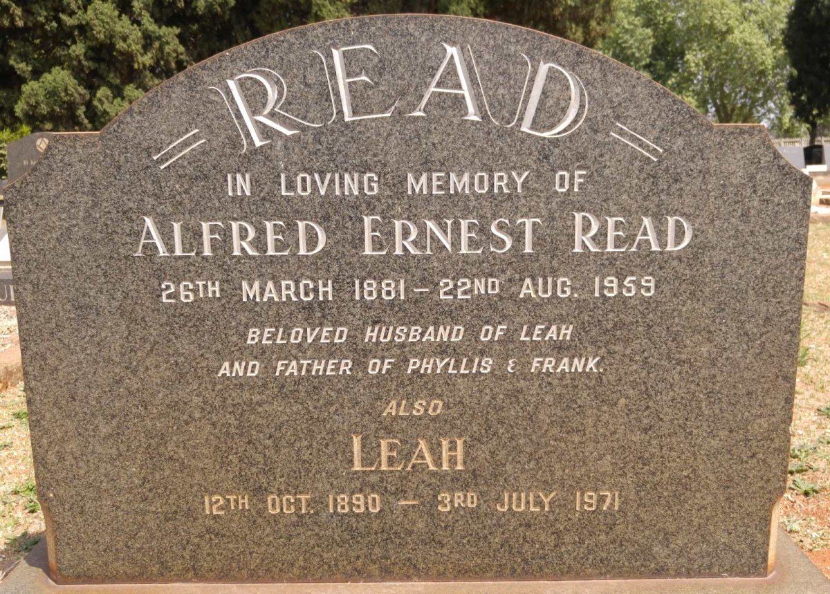 READ Alfred Ernest 1881-1959 &amp; Leah 1890-1971