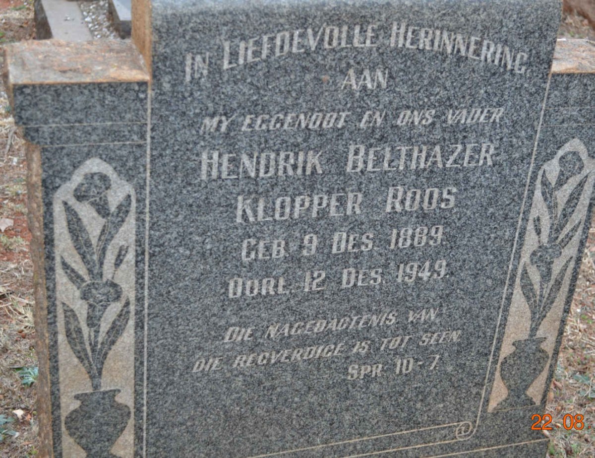 ROOS Hendrik Belthazer Klopper 1889-1949