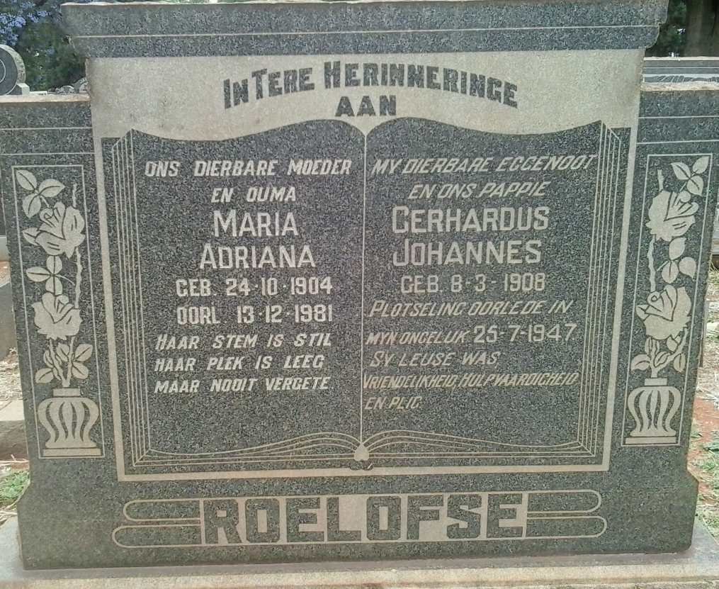 ROELOFSE Gerhardus Johannes 1908-1947 &amp; Maria Adriana 1904-1981