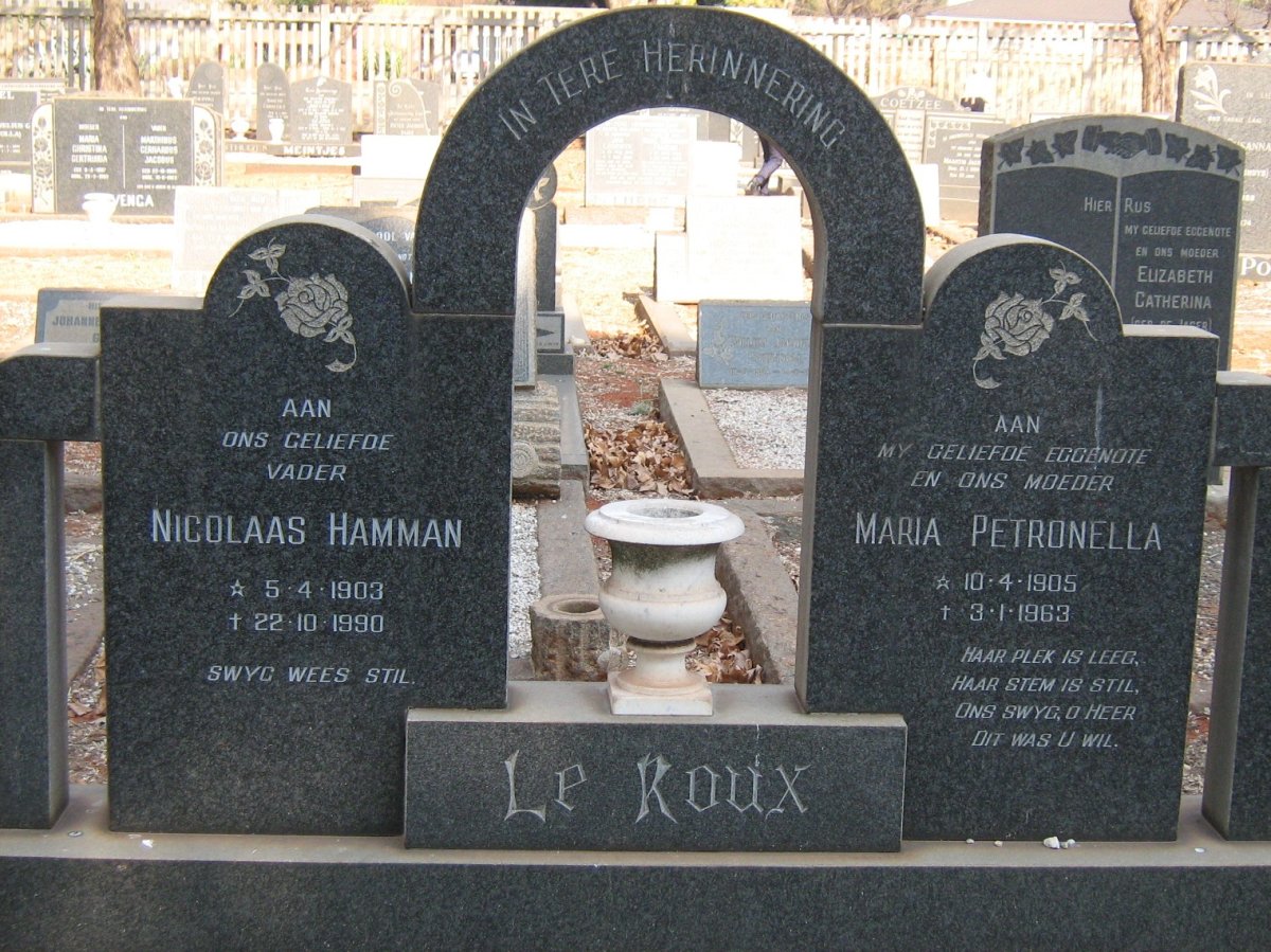 ROUX Nicolaas Hamman, le 1903-1990 &amp; Maria Petronella 1905-1963