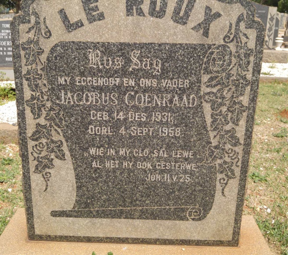ROUX Jacobus Coenraad, le 1931-1958