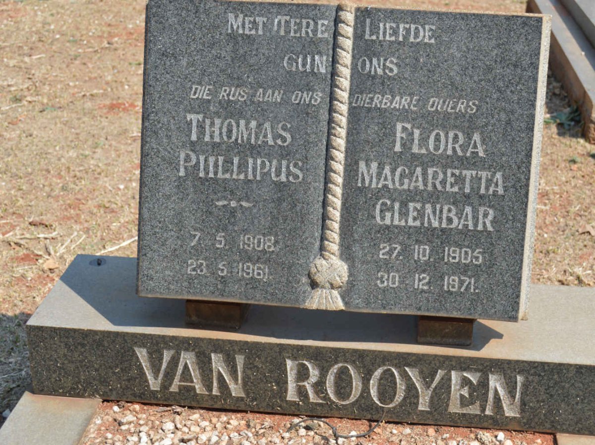 ROOYEN Thomas Piillipus, van 1908-1961 &amp; Flora Magaretta Glenbar 1905-1971