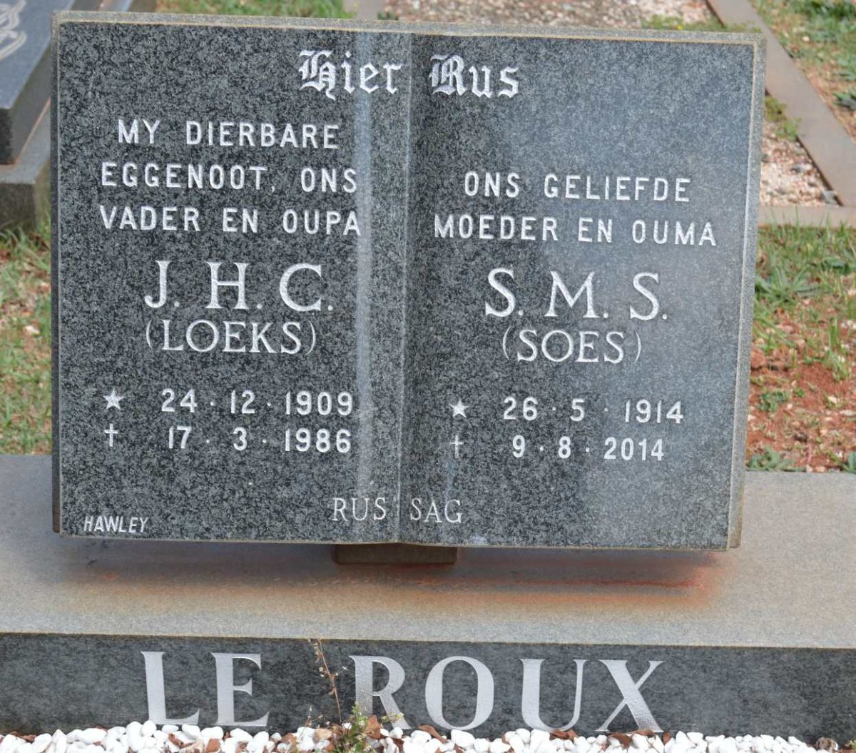 ROUX J.H.C., le 1909-1986 &amp; S.M.S 1914-2014