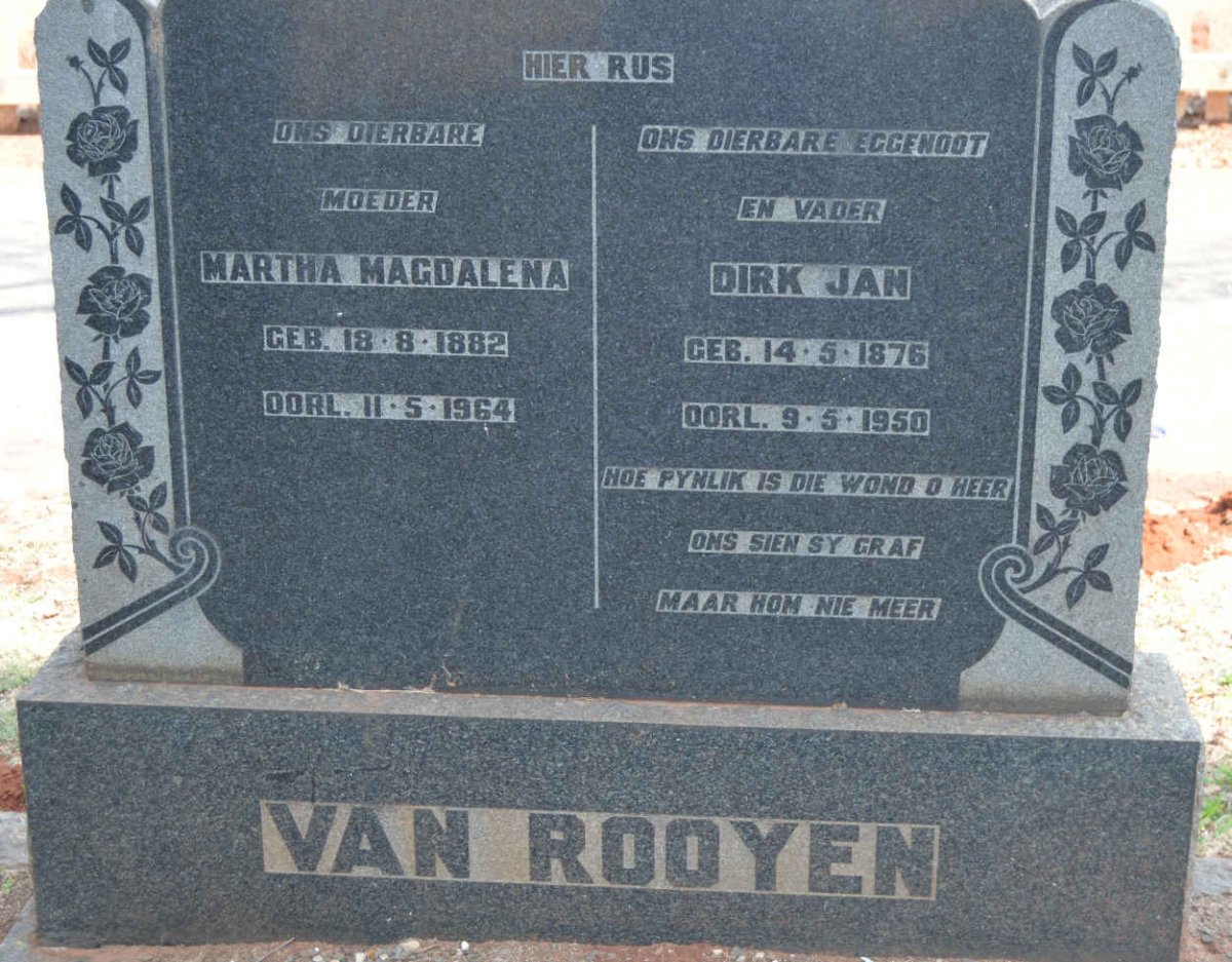 ROOYEN Dirk Jan, van 1876-1950 &amp; Martha Magdalena 1882-1964