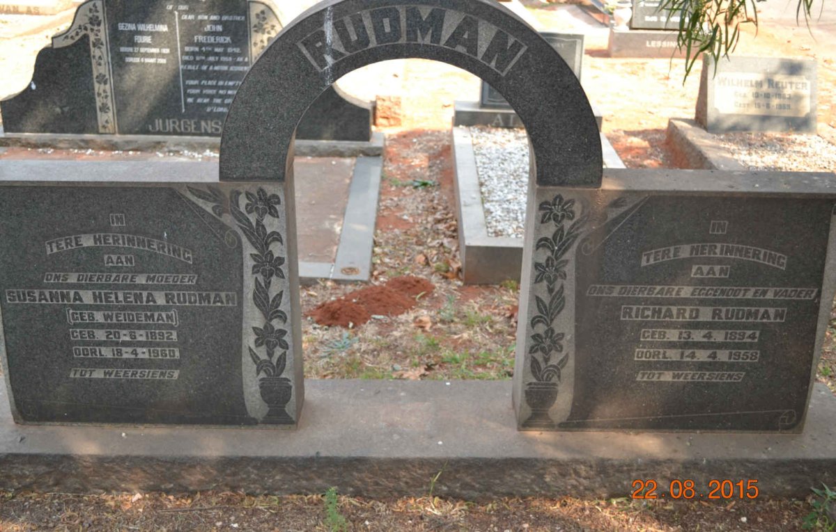 RUDMAN Richard 1894-1958 &amp; Susanna Helena WEIDEMAN 1892-1960