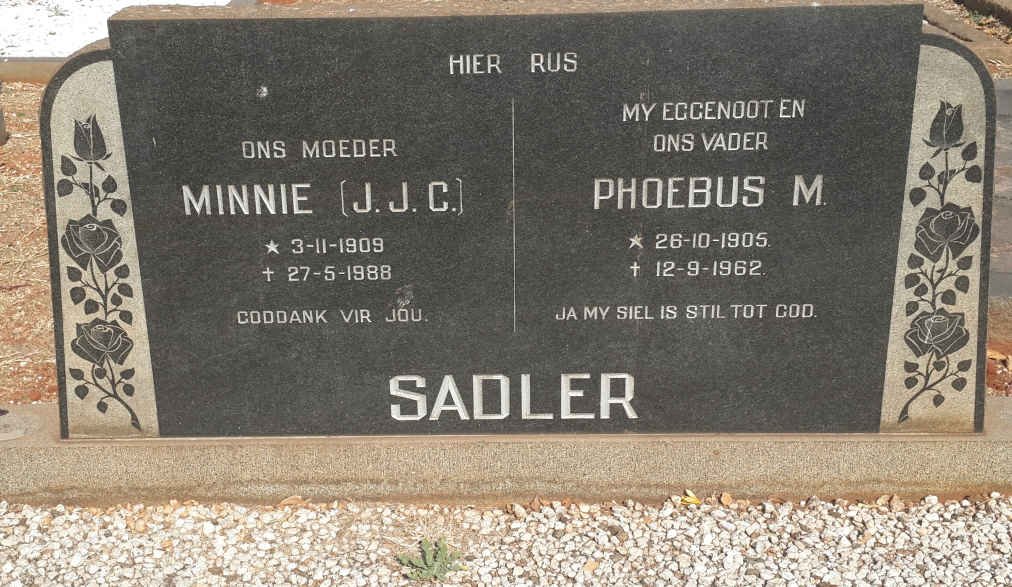 SADLER Phoebus M. 1905-1962 &amp; J.J.C. 1909-1988