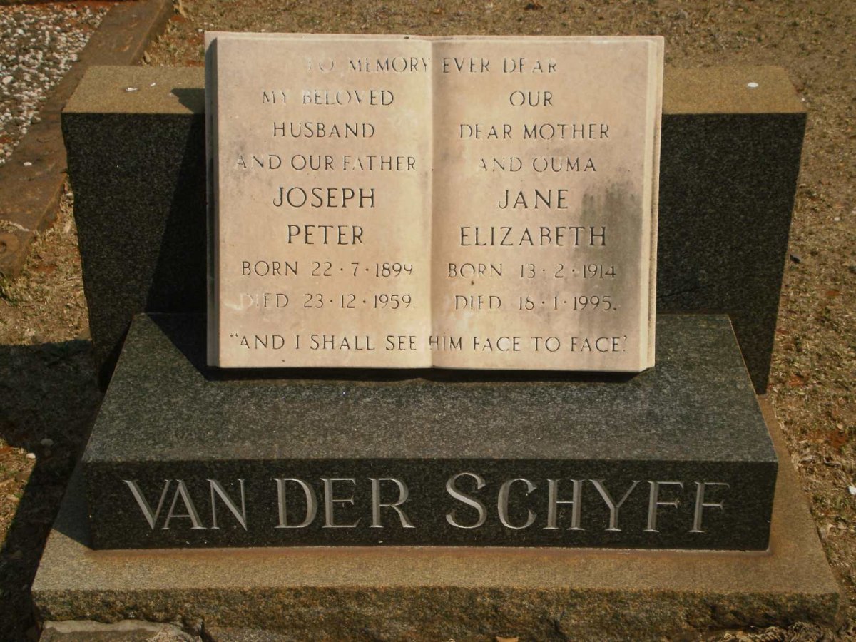 SCHYFF Joseph Peter, van der 1899-1959 &amp; Jane Elizabeth 1914-1995