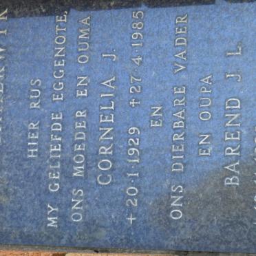 SCHALKWYK Barend J.L., van 1928- &amp; Cornelia J. 1929-1985