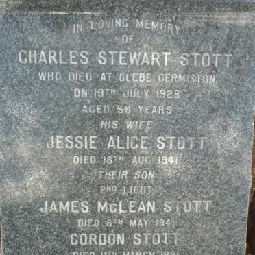 STOTT Charles Stewart -1928 &amp; Jessie Alice -1941 :: STOTT James McClean -1941 :: STOTT Gordon -1981