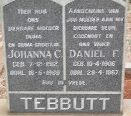 TEBBUTT Daniel F. 1906-1967 &amp; Johanna C. 1912-1986