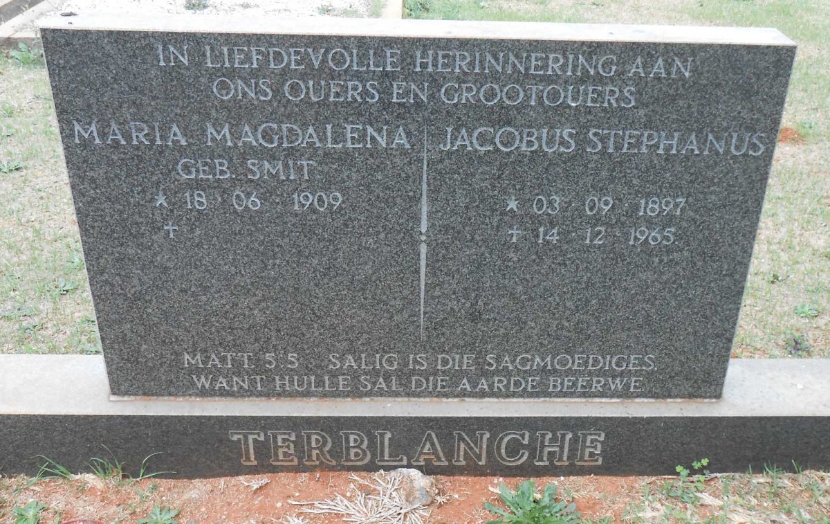 TERBLANCHE Jacobus Stephanus 1897-1965 &amp; Maria Magdalena SMIT 1909-