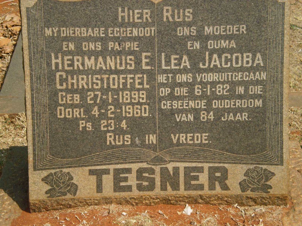 TESNER Hermanus E. Christoffel 1899-1960 &amp; Lea Jacoba -1982