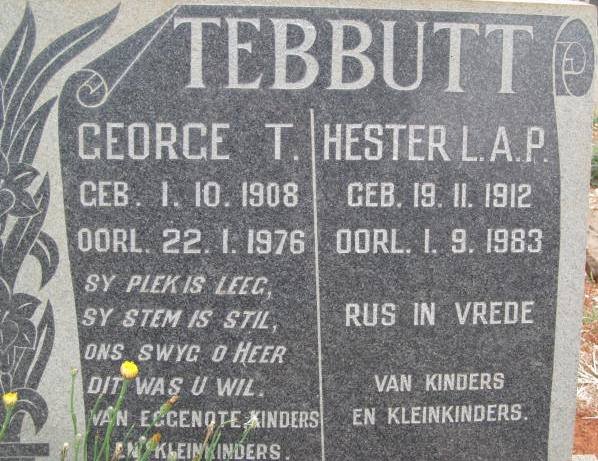 TEBBUTT George T. 1908-1976 &amp; Hester L.A.P. 1912-1983