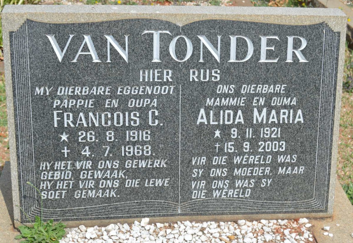 TONDER Francois C., van 1916-1968 &amp; Alida Maria 1921-2003