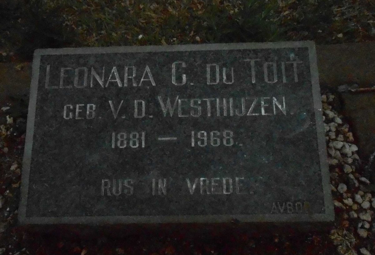 TOIT Leonara C., du nee V.D. WESTHIJZEN 1881-1968